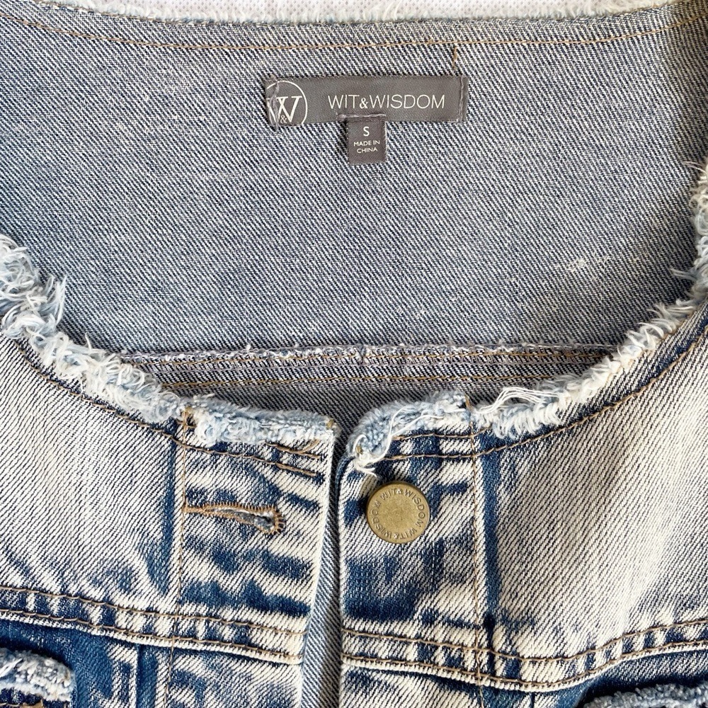 Wit & Wisdom Boho UrbanStreetwear Raw Hem Acid Wash Denim Jacket - Picture 7 of 13